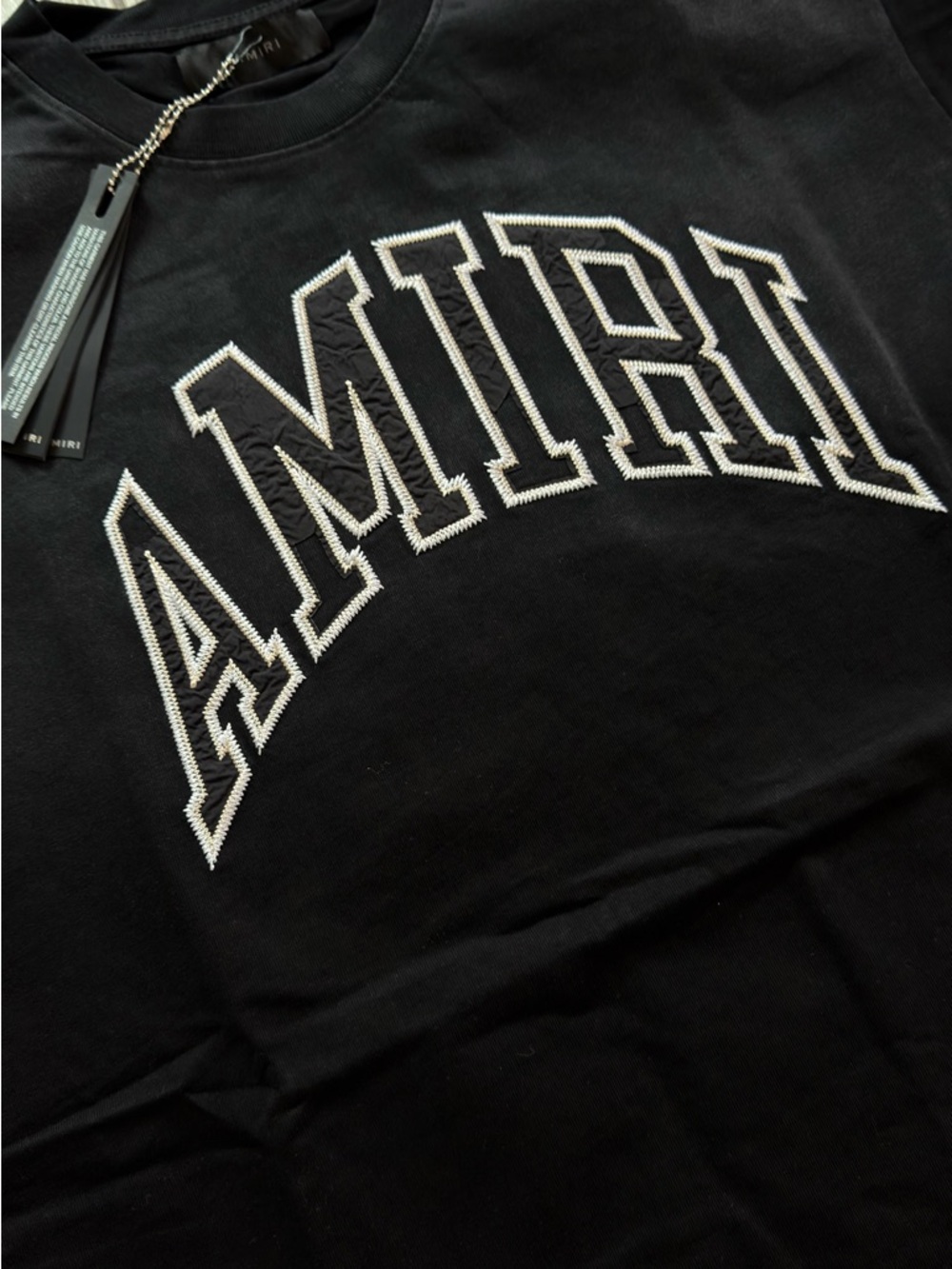 AMIRI Black Tee with White Arched Logo Size Medium - Picture 2 of 4